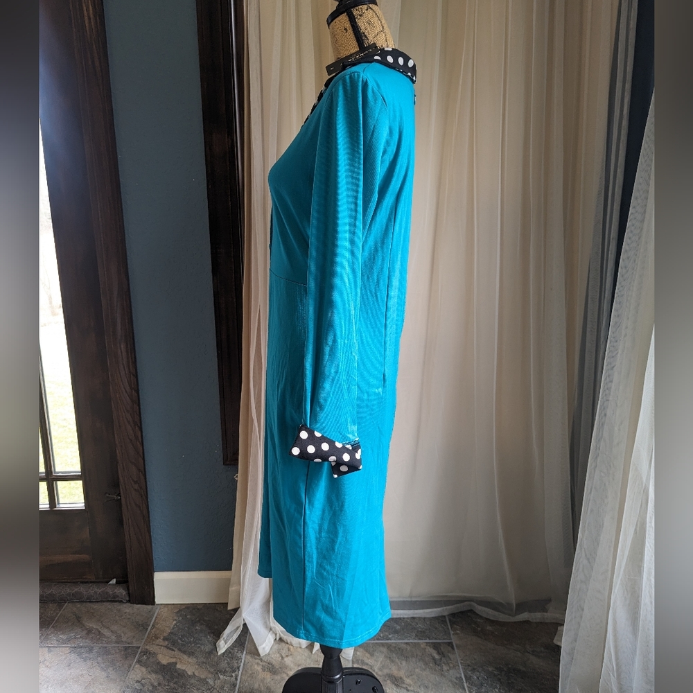 Teal with Polkadot contrast Pencil dress - Picture 6 of 7